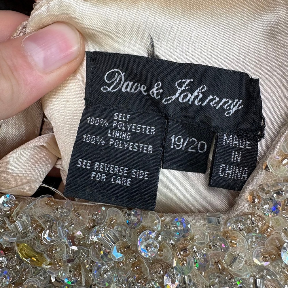 Dave & Johnny Champagne Sequin Beaded Tulle Prom Gown Dress 19/20 Plus Size - Picture 2 of 8